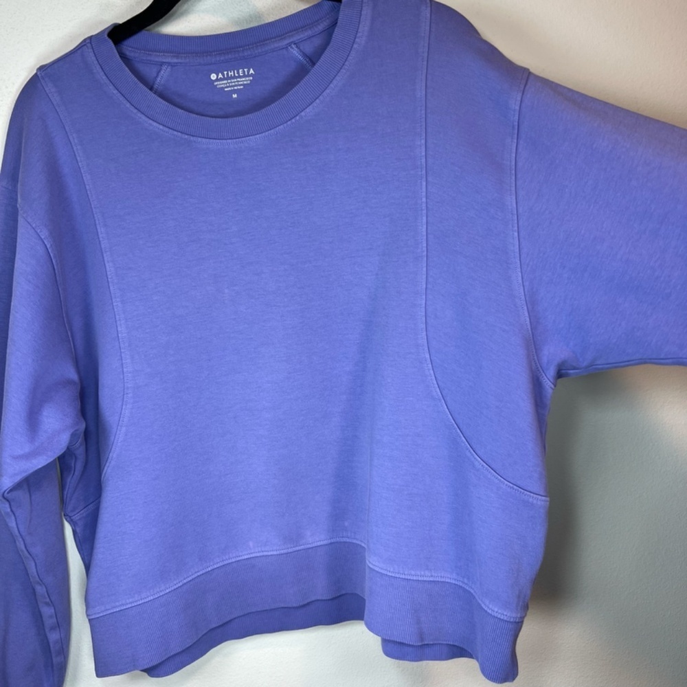 Athleta Sundown Crewneck Sweatshirt Dark Adonis Blue Pullover Distressed  Medium - Picture 6 of 13